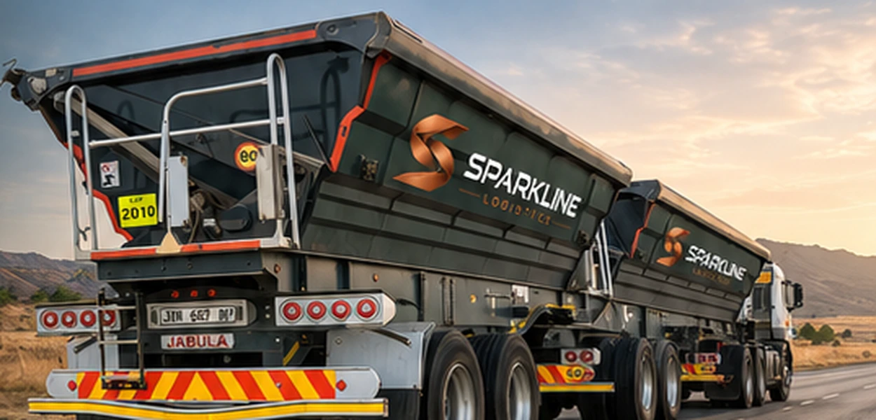 Sparkline-branded coal haulage truck and trailers on route